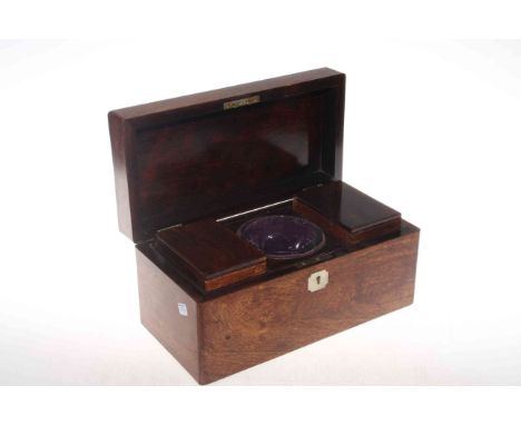 Victorian tea caddy with two compartments and a glass, 30cm.