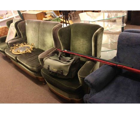 1920's/30's three piece wing lounge suite on cabriole legs and pair Chinese Chippendale style armchairs.