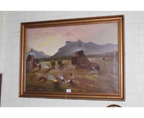 Scandinavian painting of Reindeer Herders in Lapland, Norman Wilkinson, signed Battleship print and eleven furnishing prints 