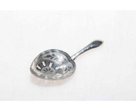 William IV silver caddy spoon with pierced and engraved bowl, Birmingham 1813.