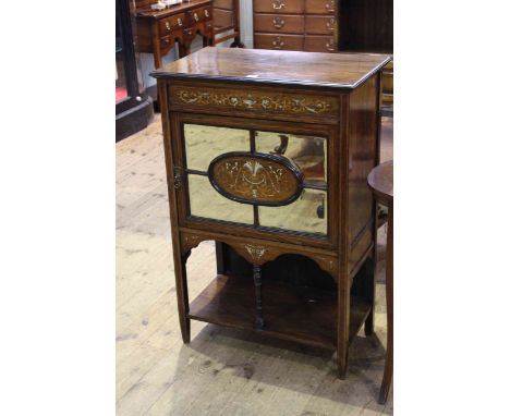 Victorian inlaid rosewood panelled mirror door cabinet with undershelf, 102cm by 67cm.