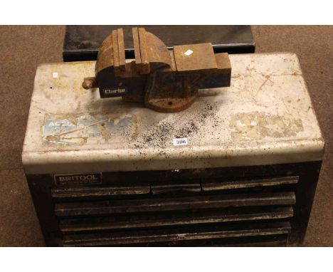 Britool tool box and tools and bench vice.