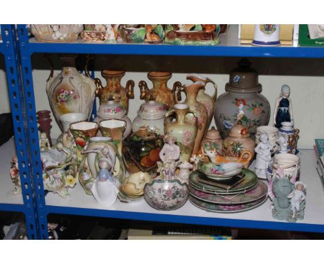 Collection of vases, biscuit jar, planters, Nao, plates,album etc.