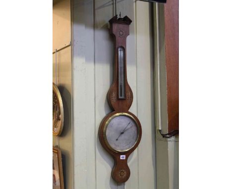 19th Century inlaid mahogany banjo barometer having silvered dial inscribed with Glasgow maker.