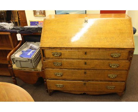 Georgian oak four drawer bureau, 19th Century mahogany commode armchair and Victorian framed print (3).