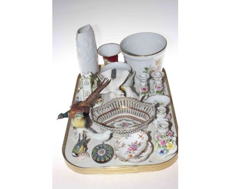 Dresden pierced oval dish, two Derby posies dishes, Kaiser pottery, Goebel pheasant, Coalport Village Church, etc.