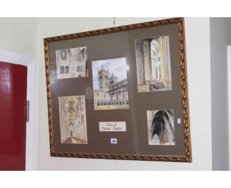 M. Gillett, five views of Durham Cathedral watercolours, framed as one.
