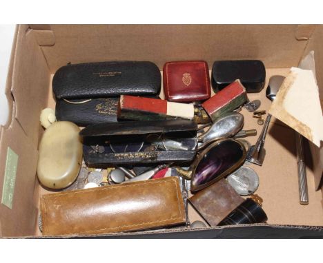 Collectables including old spectacles, scales, etc.