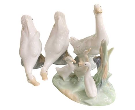 Collection of Four Nao Porcelain Figurines of Ducks or Geese. Between 11cm and 15cm tallBetween 11cm and 15cm in heightQty: 4