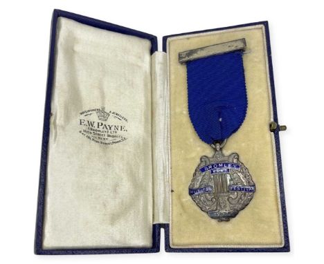 Cased Silver and Enamel Medal Engraved "Bromley Kent Music Festival", 15g. Birmingham 1929 James Walter Tiptaft8.5 cm long Go