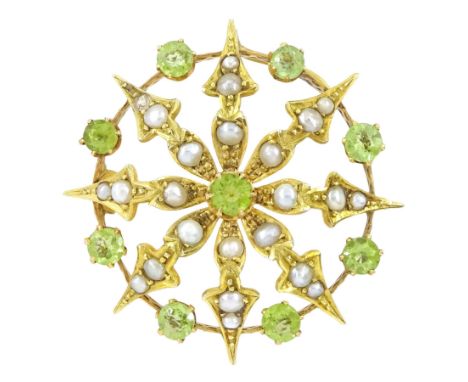 Early 20th century 9ct gold peridot and split pearl pendant / broochCondition Report:Approx 5.4gm, tested 9ct (back pin teste