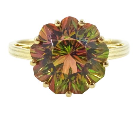 9ct gold single stone stellar topaz ring, hallmarkedCondition Report:Approx 4.3gm, size R-S, good condition, head diameter = 
