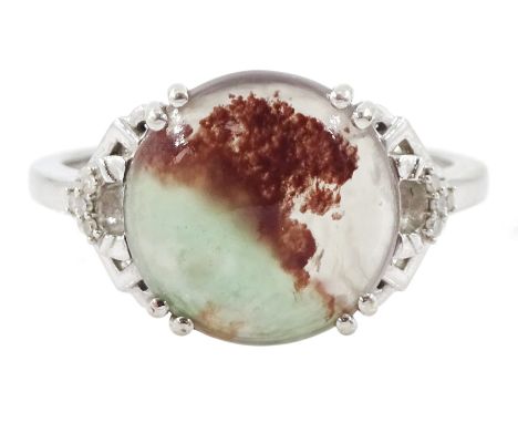 9ct white gold aquaprase ring, with diamond set shoulders, hallmarkedCondition Report:Approx 4gm, size R-S, head depth = 12mm
