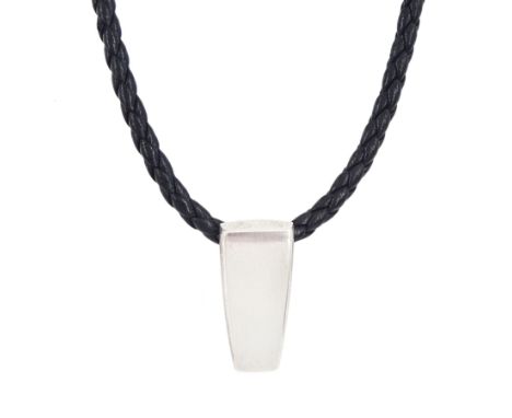 Georg Jensen silver Victory pendant, No. 423, designed by Ragnar R. Joergensen, on Georg Jensen leather chord necklace, with 