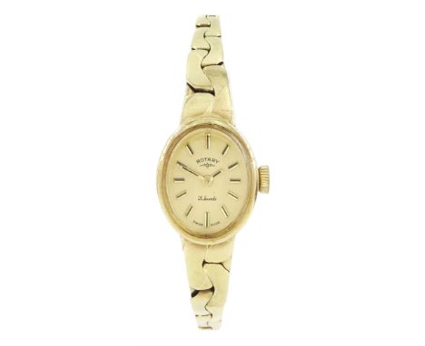 Rotary ladies 9ct gold manual wind wristwatch, on integral 9ct gold bracelet, hallmarkedCondition Report:Approx 18.3gm (exclu