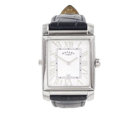 Rotary Revelation reversible night and day gentleman's stainless steel quartz wristwatch, silvered dial with Roman numerals, 