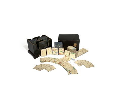 A RARE JAPANESE SET OF HAND-PAINTED PLAYING CARDS, HYAKUNIN ISSHU UTA KARUTA EDO PERIOD 1615-1868 Comprising 416 cards, 208 w