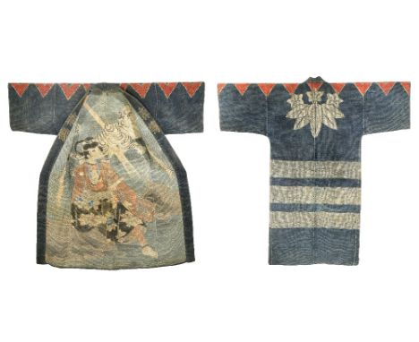 A JAPANESE FIREMAN'S COAT, HIKESHI BANTEN MEIJI 1868-1912 The reversible garment made of quilted cotton cloth, sashiko, one s