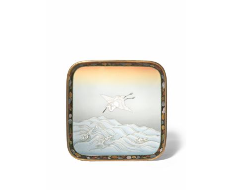 A GOOD AND LARGE JAPANESE CLOISONNE ENAMEL TRAY IN THE STYLE OF NAMIKAWA SOSUKE MEIJI 1868-1912 The square body decorated wit