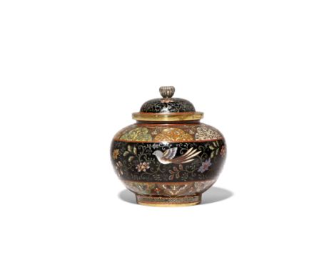 A JAPANESE CLOISONNE ENAMEL VASE AND COVER IN THE STYLE OF NAMIKAWA YASUYUKI (1845-1927) MEIJI 1868-1912 The short ovoid body