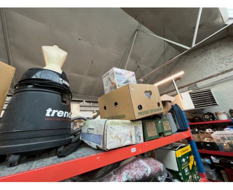 A box of hand tools, a cased tilting biscuit jointer, cased Black &amp;Decker Scorpion, and Trend Routing 1200w HPLV workshop