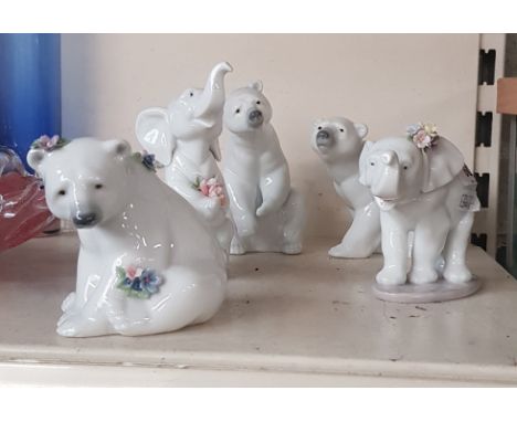 5 Lladro animals - 2 elephants ‘Lucky Strolling’ (6460) &amp; Lucky in Love (6462) with 3 polar bear figures&nbsp;Condition -