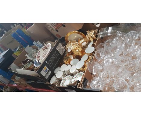 5 boxes of ceramics and glass including Queen Anne teaware, Tuscan china, Royal Worcester porcelain etc 