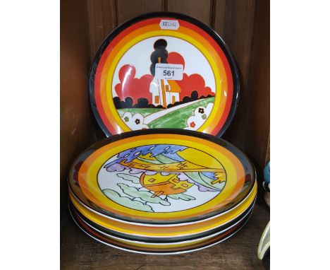 A set of five Wedgwood Clarice Cliff plates.&nbsp;Condition - no chips, no cracks, no restoration, general wear including scr