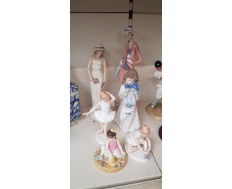 Three small Royal Doulton figures, two Nao figures and another 