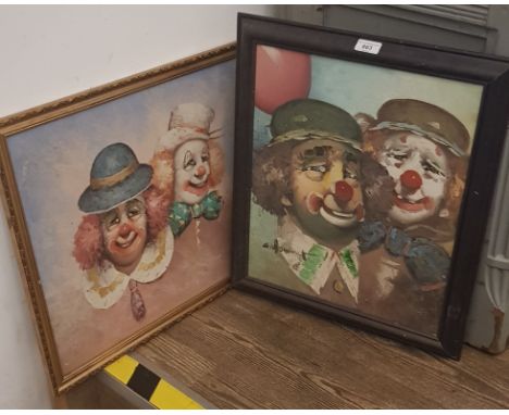 William Moninet (American 1937-1999), oil on canvas, portrait of two clowns, 37.5cm x 45cm, signed 'W Moninet' to lower left,