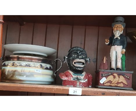Collectables to include 2 cast money boxes & a Noritake raised plate etc.Note:- These items are listed on the basis they are 