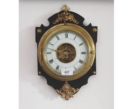 A French wall clock with pendulum and key, circa 1860s.Condition:- General wear through age and use, some minor nibbles to ed