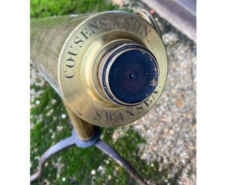 A 19th cent Cousens &amp; Son Swansea brass telescope on stand&nbsp;