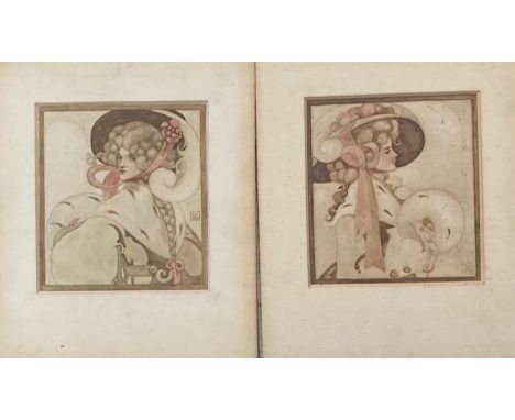 A pair of early 20th cent portrait illustrations signed lower right LC&nbsp;