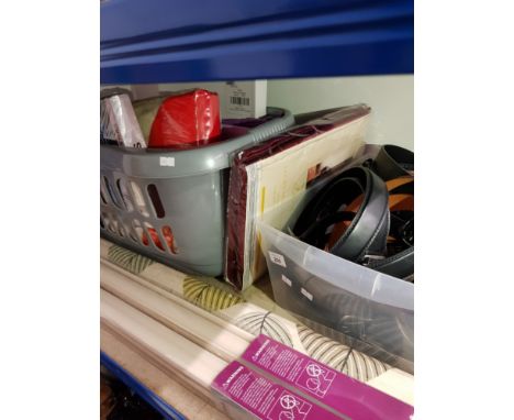 CURTAINS AND DUVET SETS PLUS BOX OF BELTS ETC