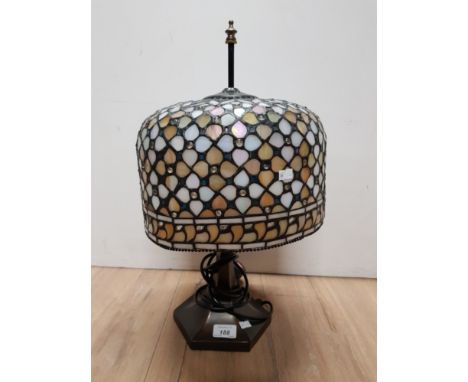 TIFFANY STYLE TABLE LAMP AND MOTHER OF PEARL SHADE