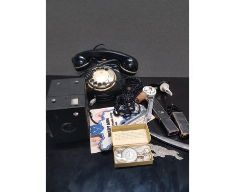 MISCELLANEOUS ITEMS INCLUDING CUT THROAT RAZOR  HAWKEYE CAMERA AND ASTRAL TELEPHONE ETC