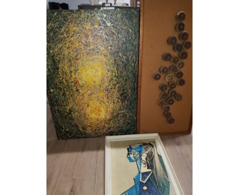2 ABSTRACT ART PICTURES BY HAROLD HOLDSTOCK C1969 AND A PRINT