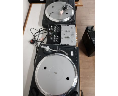 PAIR OF NUMARK TT1625 MANUAL TURNTABLES TOGETHER NUMARK DM1002 MK11 MIXER NO CARTRIDGE