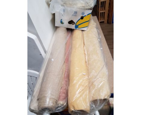 5 ROLLS OF FABRIC AND SET OF CURTAINS ETC