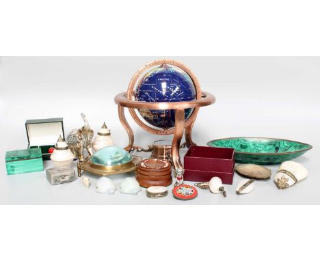 A Tray of Assorted Collectables to Include: one painted with a coastal scene, a malachite dish, a micro-mosaic brooch, a repr