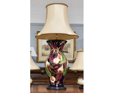 A Modern Moorcroft Queens Choice Pattern Lamp, designed by Emma Bossons, 50cm high50cm is the height of the lamp base, not in