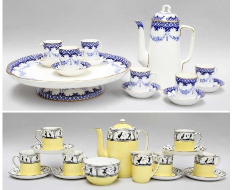 A 1930's Foley China EB &amp; Co Fairies &amp; Pixies Design Coffee Set, registration no. 700726, and A Blue and White Royal 