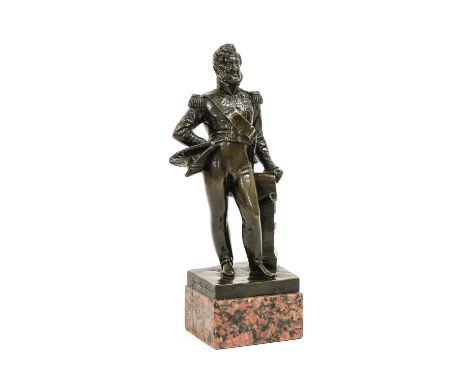 After Jean-Jacques (James) Pradier (1790-1852): A Bronze Figure of Louis Philippe, standing in military dress holding a hat i