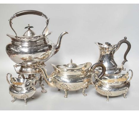 A Five-Piece Edward VII Silver Tea and Coffee-Service, by Goldsmiths and Silversmiths Co. Ltd., London, 1907, 1908 and 1909, 