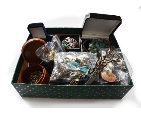 A Quantity of Jewellery, including beaded necklaces, a hematite necklace, silver and white metal jewellery, various gilt meta