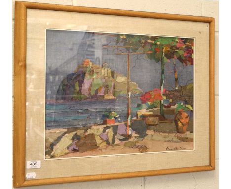 Vincenzo Funiciello (1905-c.1955)Mediterranean Coastal SceneSigned collage, 38cm by 48cmGerneral light colour fading and very