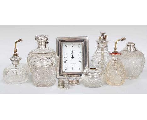 A Collection of Assorted Silver, including a globular silver-mounted cut-glass scent-bottle; three differing silver-mounted g