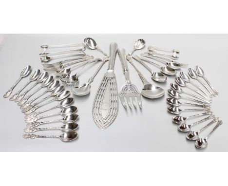 A Collection of Assorted George III and Later Silver Flatware, various patterns, including an unusual condiment spoon, engrav
