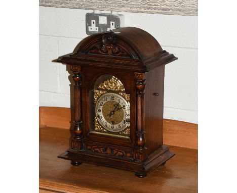 A German Westminster Chiming Mantel Clock, triple barrel movement chiming on gong rods, 46cm high 